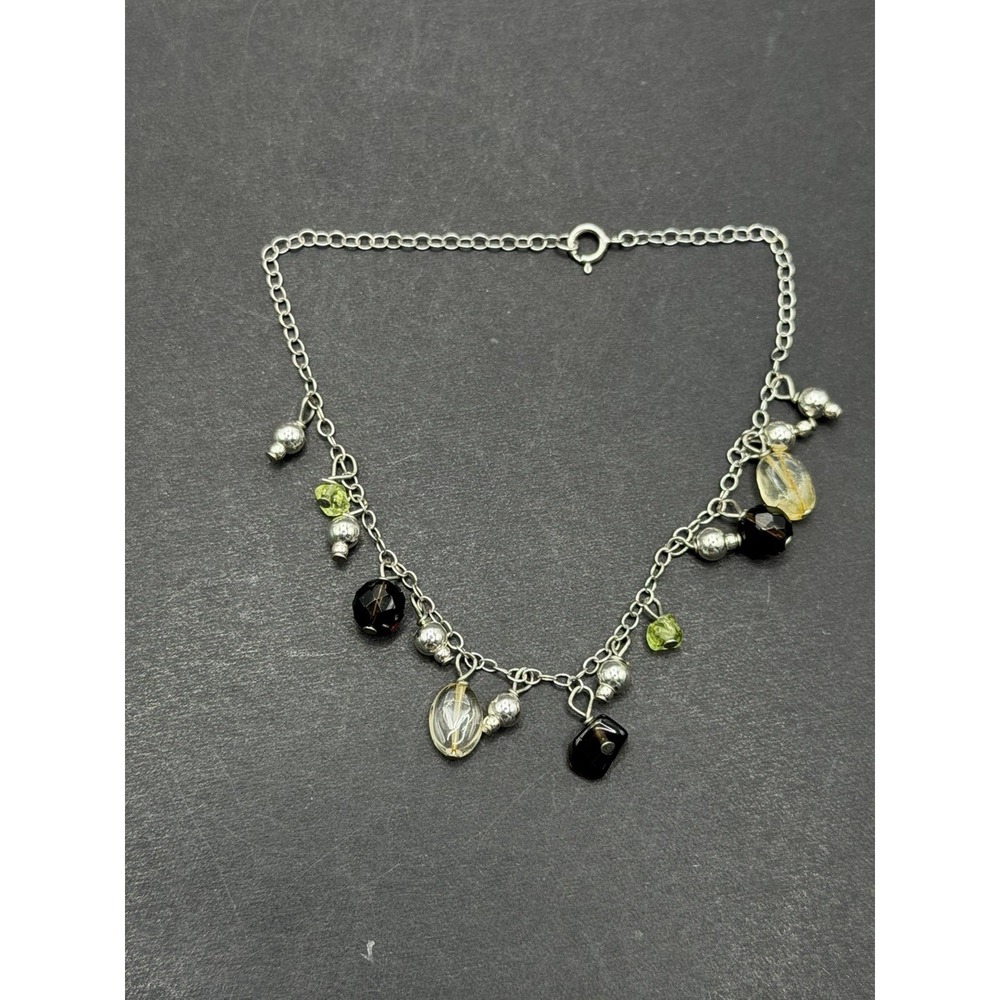 8" Sterling Silver Multi Gem Dangle Bracelet K6